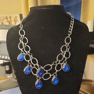 Silver Necklace with Blue Teardrop Accents